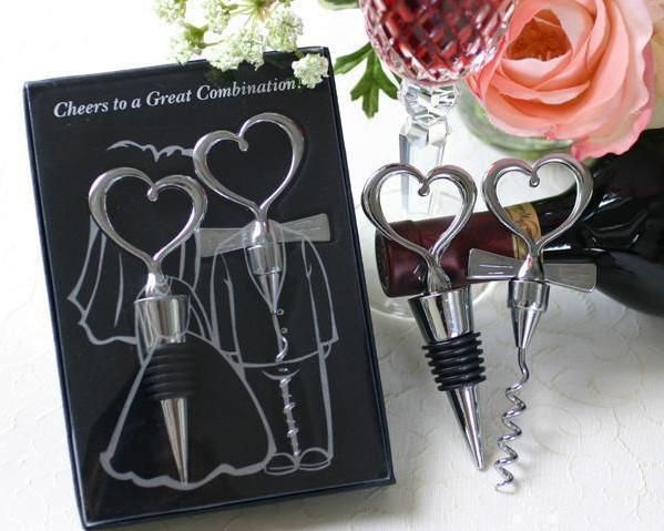 Heart-shaped Wine Bottle Opener and Stopper Wedding Favors Wine Favor Set Gift New