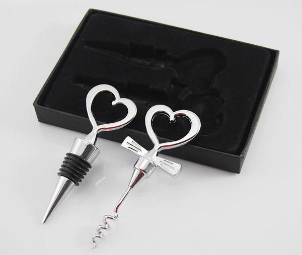 

10 pcs Heart-shaped Wine Bottle Opener and Stopper Wedding Favors Wine Favor Set Gift New, Silver