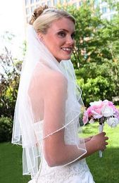 small wedding veils Australia - Small Chinese Rhinestone Beaded Edge Veil White Tulle Elegant 2-layer wedding veil 016