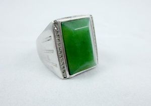 Free Shipping - natural emerald ring. Green jade square ring surface. Successful men's choice.