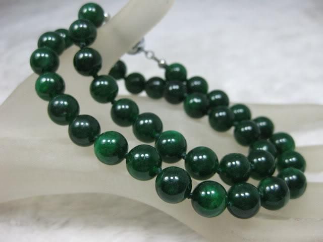 2020 NATURE DARK GREEN JADE JADEITE 10MM BEAD NECKLACE 18.5 From