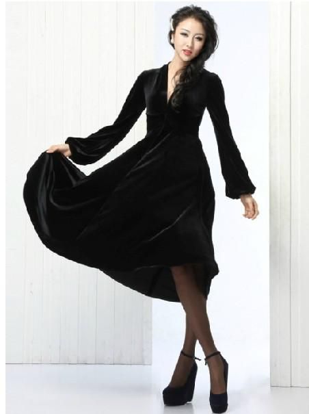 black velvet long dress plus size