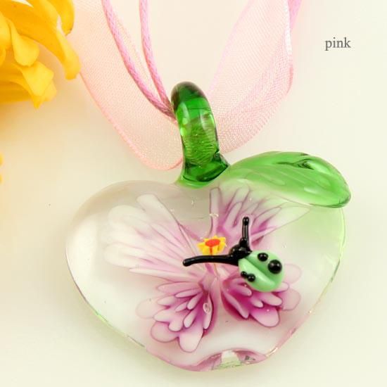 Kwiatowy kwiat jabłko biedronka Murano Szkło Włoskie Venetian Lampwork Handmade Wisiorki na Naszyjniki Biżuteria Tanie Fahsion Jewelry MUP083