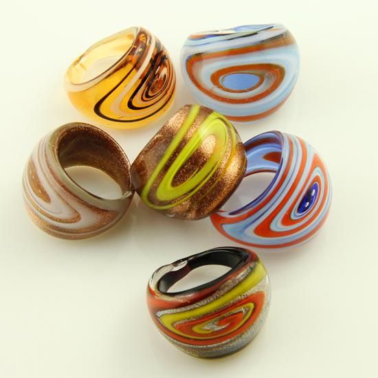 Scroll Italiaanse Venetiaanse Lampwork Blown Murano Glazen Vinger Ringen Sieraden Sieraden Mur007 goedkope China Mode-juwelen