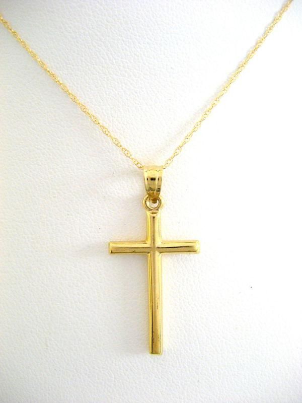 14k Solid Yellow Gold Cross Necklace Pendant 18 Chain From ...