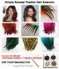 Grizzly Rooster Feather Hair Extension 100pc veren Extensions + 1 naald + 200 kralen GRF202