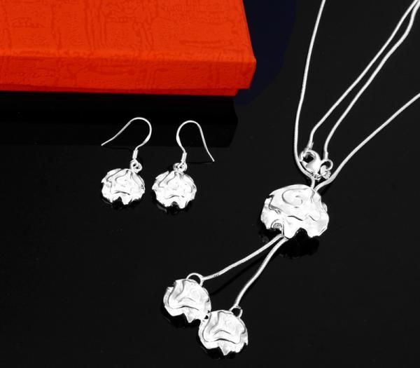 Al por mayor - precio más bajo regalo de Navidad 925 Sterling Silver Fashion Necklace + Earrings set S18