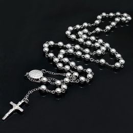 cool gifts punk jewelry Sliver MEN'S GIFTS,STAINLESS STEEL 8MM BALL CROSS SILVER NECKLACE 28''+5'' heavy huge