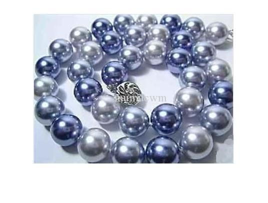 Fine 12mm Blue Grey White Shell Pearl Necklace 18inch