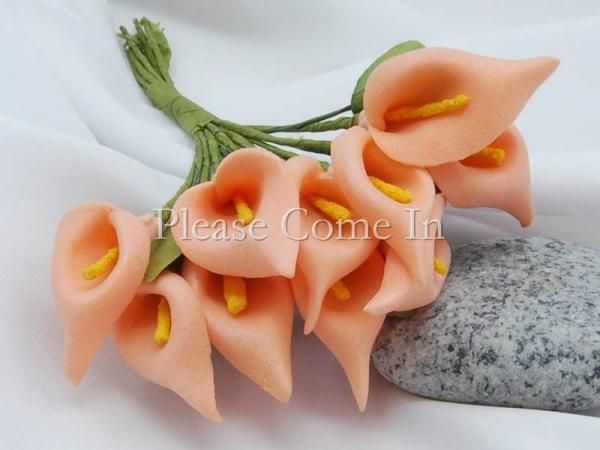 Freies Verschiffen-Pfirsich handgemachte Mini Calla-Lilien-Blumen-Hochzeits-Bevorzugungs-Dekor Scrapbooking