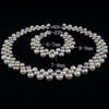 Conjunto de joyas de perlas color natural blanco rosa púrpura 3 filas collar de perlas de agua dulce pulsera A1859