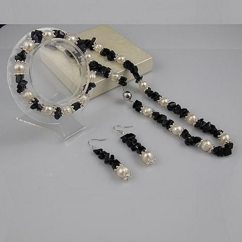 Elegant halsband Blå Sandsten Pearl Halsband Armband Örhängen Smycken Julklapp Smycken A1936