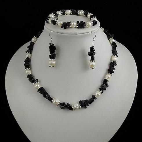 Collana elegante Collana in pietra arenaria blu con perle gioielli con orecchini gioielli regalo di Natale A1936