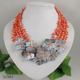 Elegant Jewellery rose pink coral flower necklace Christmas gift Jewellery free shipping A1964