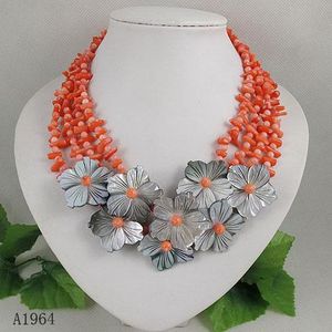 Eleganta smycken Rose Rosa Coral Flower Halsband Julklapp Smycken Gratis frakt A1964