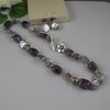Elegant jewelry set purple amethyst silver gray coin pearl necklace silver earring 5set/lot A2046