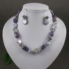 Elegant jewelry set purple amethyst silver gray coin pearl necklace silver earring 5set/lot A2046