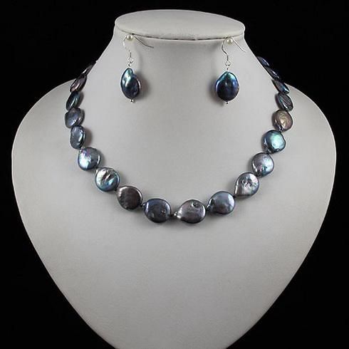 Élégant pièce de monnaie perle ensemble de bijoux noir pièce de monnaie naturelle collier de perles boucle d'oreille aimant fermoir 1 ensembleA2060