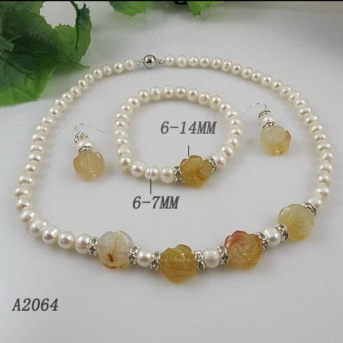 Elegante conjunto de jóias branco ágata pérola flor shaper colar pulseira brinco frete grátis A2064