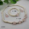 Elegant jewelry set white pearl rose quartz flower necklace bracelet earring free shipping A2065