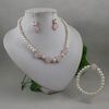 Elegant jewelry set white pearl rose quartz flower necklace bracelet earring free shipping A2065