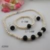 Elegantes Schmuckset mit weißen Perlen und schwarzen Lave-Perlen, Halskette, Armband, Ohrring, kostenloser Versand A2066