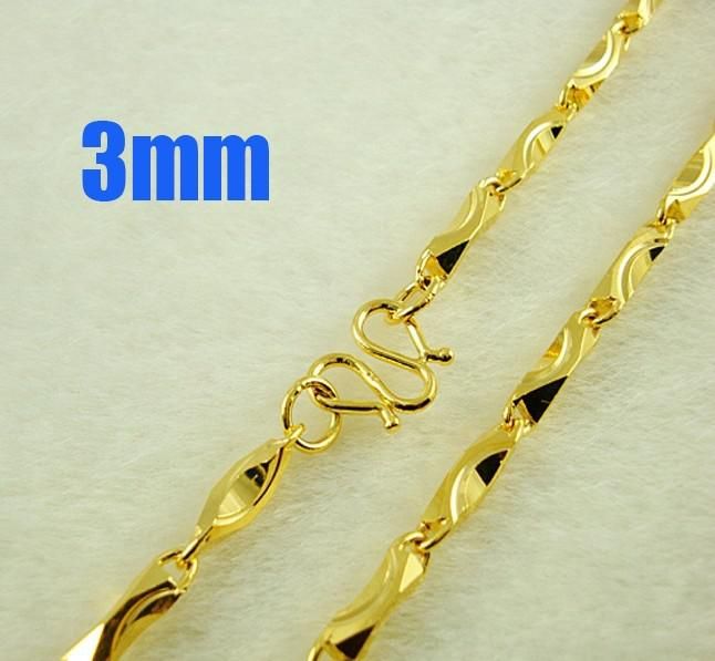 24K placcato oro 3mm maglie della catena collana di 50 centimetri di monili collana degli uomini