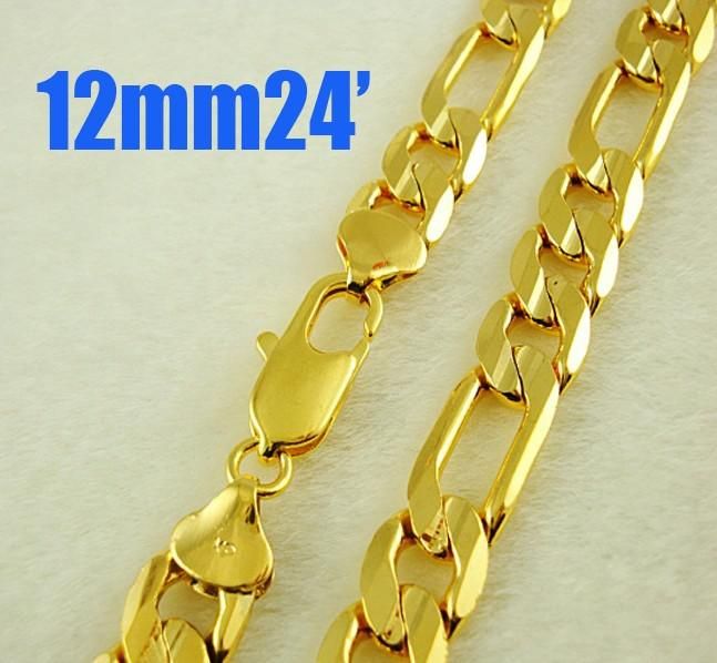 12 MM Figaro zincir Kolye erkek kolye 24 K Altın kaplama takı 24 inç / 61 cm 10 adet