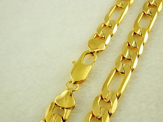 12MM Figaro chain Necklace Men's necklace 24K Gold plated jewelry 24inch/61cm 