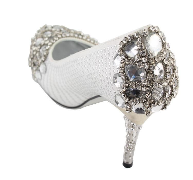 Sweet Pearl Crystal Beaded Round Toe Ladys Formal Shoes Womens High