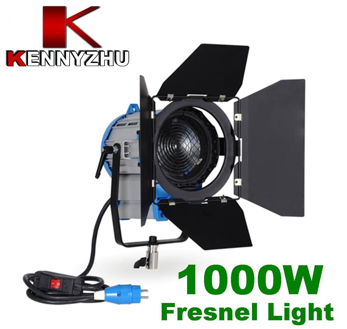 Kontinuerlig belysning Video DV Studio Photo Fresnel Tungsten Ljus 1000W 1kW + Bulb GY22 + Barndoor via FeedEx DHL