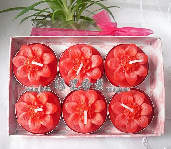 Red Flower Tea Candle / Decorative Candles / Wedding Candles / Scented
