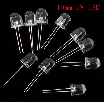 Nieuwe 10mm ultraviolet UV LED Ultra Heldere UV LED 35 graden 400-405nm Hallo Power Purple 100pcs / lot