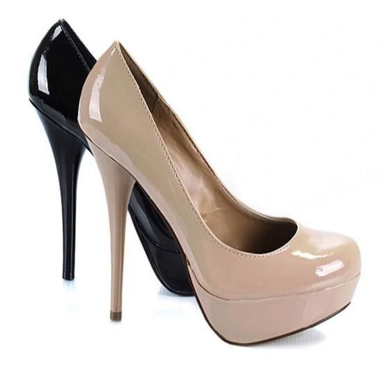 Nude Retro Patent Leather High Heels Shoes Dress Shoes Size 35 39