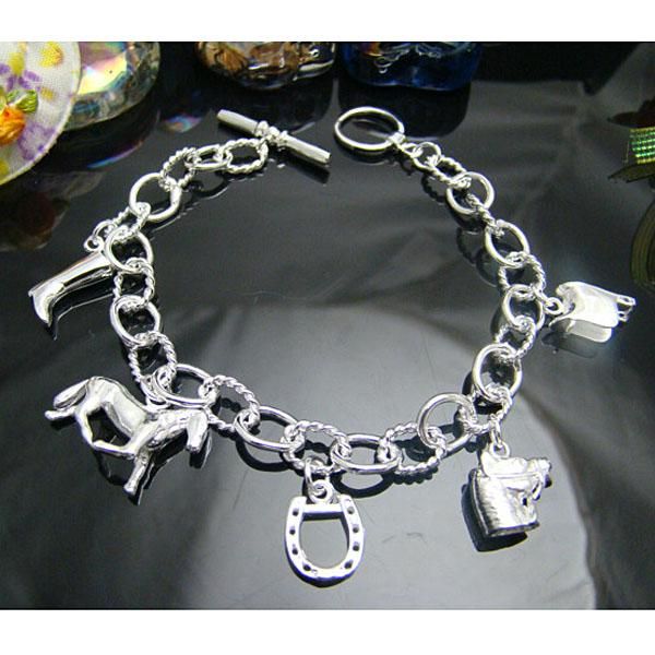 Hela - - Retail Lowest Christmas Gift 925 Silver Hanging Horse Bangle Horseshoe Armband Geometric Silver Chain Armele293a