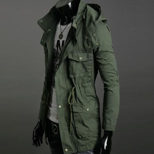 Wholesale ! Fashion Mens Green Military Jacket Trench Coats Slim Fit