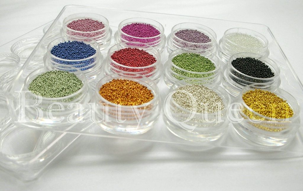 30 satz / los 12 Farbe Mini PERLEN Bohnenlager Für 3D / UV Gel Acryl 3D Nail art Glitter Dekoration Tipps