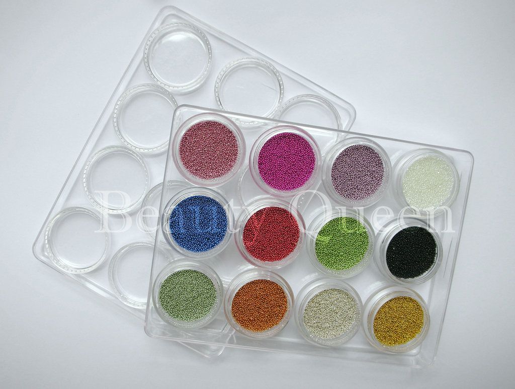 1Box 12 Farben Nail Art Mini BEADS Bean Bearing für Caviar Nagellack 3D UV Gel Acryl Maniküre Glitzer Dekoration Tipps NEW5619646