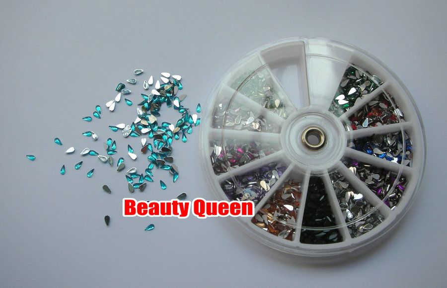 12 cores Lágrima 2.0mm Rhinestone Glitter Nail Art beads Dicas de Acrílico