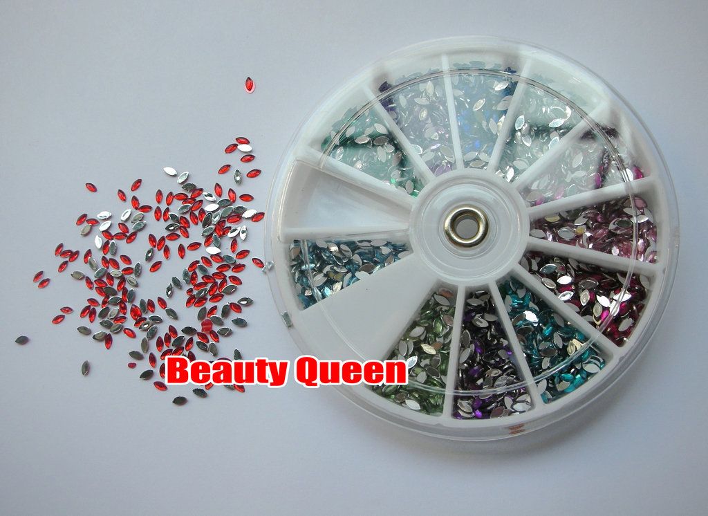 12 cores Folha 3.0mm Strass Glitter Nail Art beads Acrílico Dicas em pedra acrílica na Roda NOVO