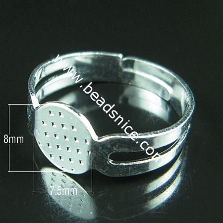 Beadsnice base de anillo ajustable de hierro con almohadilla de 8x7,5 mm en blanco para bisutería ID 4831