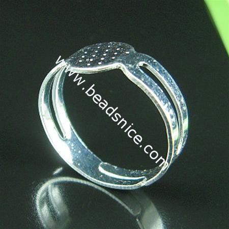 Beadsnice base de anillo ajustable de hierro con almohadilla de 8x7,5 mm en blanco para bisutería ID 4831