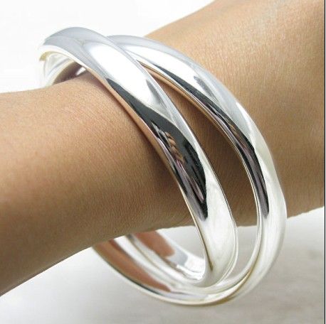 Fabrikspris Toppkvalitet 925 Sterling Silver Plated Dubbel Ring Bangles Fashion Smycken Gratis frakt 5pcs / Lot