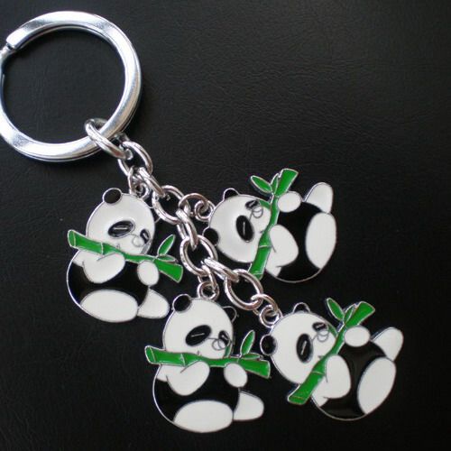 Hot-Sell Key Ring Zinc Alloy Keychain med 4 Panda Charms, 50st / Lot, Gratis Express Leverans (CK0072)