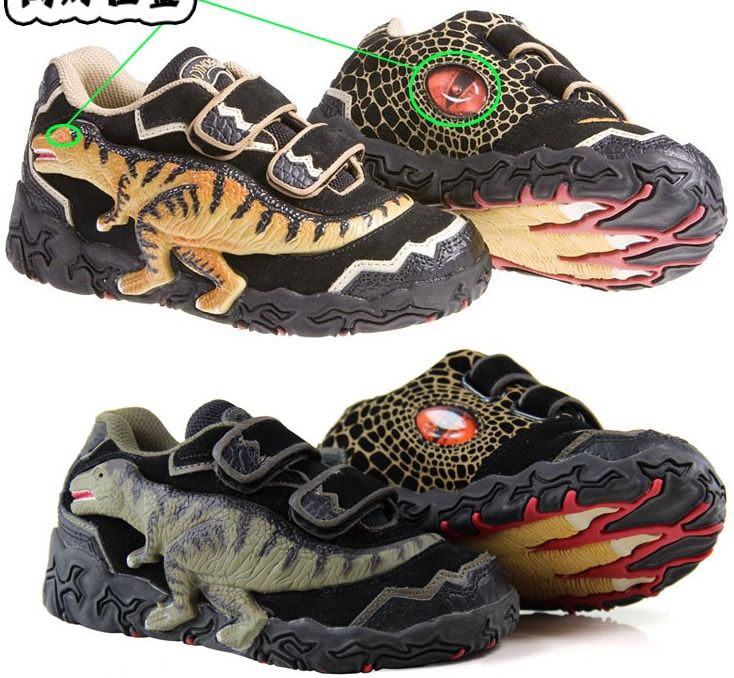 Children's Shoes Dinosaur Shoes Flashing Light Cattle Hide Children's