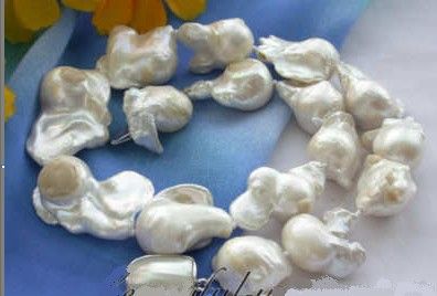 

New BIG 17" 28mm white baroque keshi reborn pearl necklace