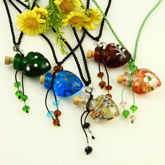 Murano Lampwork Glas Hangers Aromatherapie Hanger Kettingen Sieraden Parfum Injectieflessen Hangers Essential Oil Diffuser Necklace Mun011