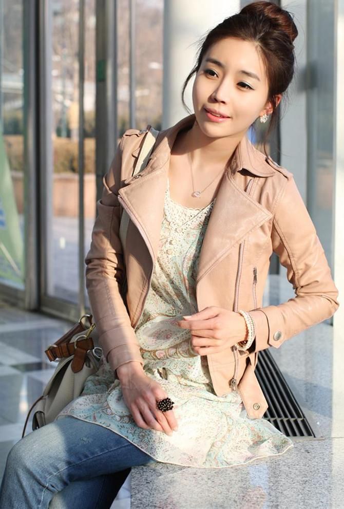 

New Autumn/Winter Womens Fashion Motobycle Outwear UP Leather Jacket Short Coat Pink, Black