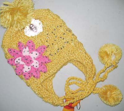 girl crochet knitting flower earmuffs beanie hat beret hat cap #1599