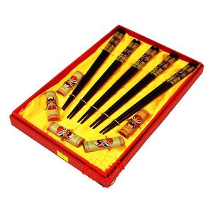 Hardcover Chinese Style 5 Chopsticks Set Presenter Trä Tryckt Peking Opera Gratis frakt